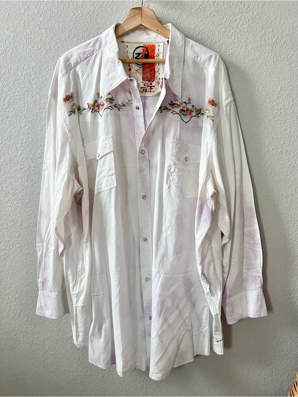 Robert Graham Zen White Purple Tie Dye Floral Embroidered Pearl Snap Shirt 4XLB